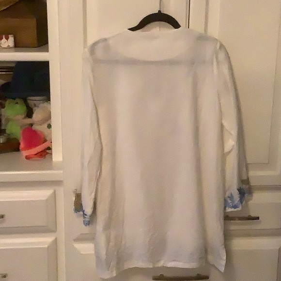 Angels by the Sea white linen tunic.  Size large.  Side zip. Excellent Shape. - Picture 2 of 8